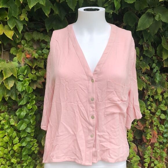 Chloe & Katie Crepe Button Front Shirt Size Small - Picture 2 of 8
